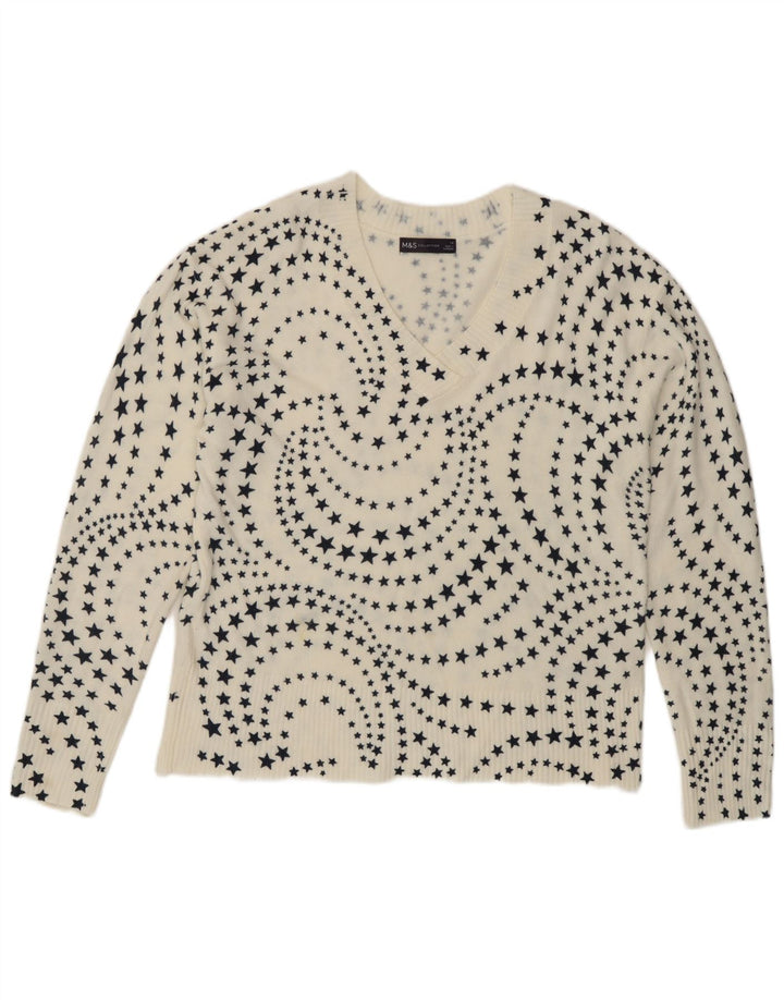 Marks & Spencer Pull col en V pour femme UK 14 Large Blanc