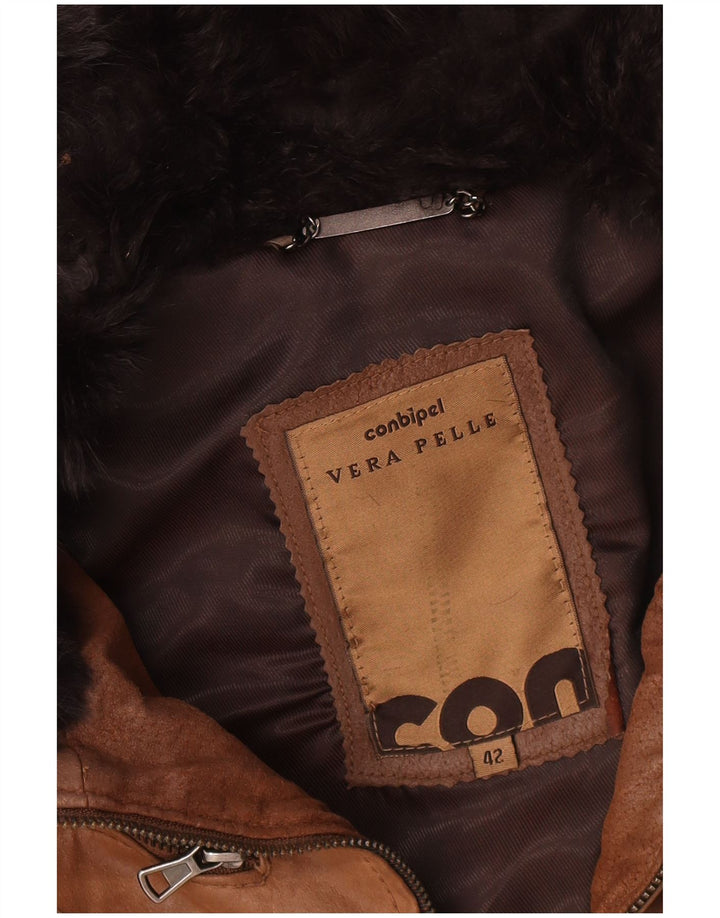 Conbipel Veste en Cuir à Capuche Femme IT 42 Cuir Marron Moyen