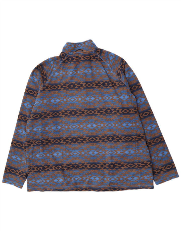 Cotton Traders Pull polaire à col zippé pour homme 2XL Bleu géométrique Polyester