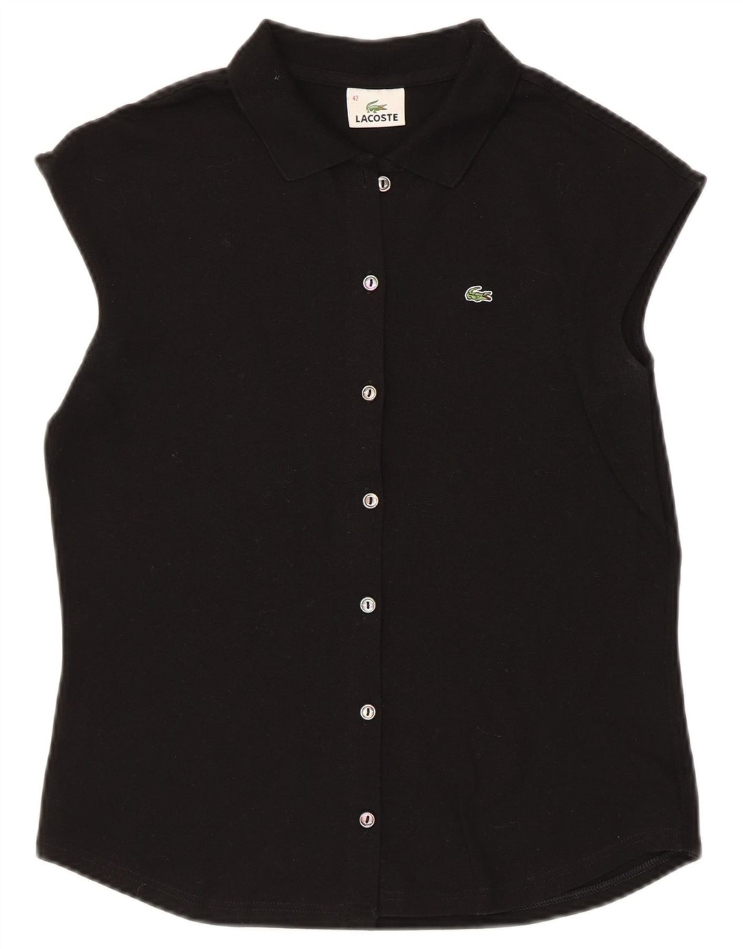 Lacoste Femme Chemise sans manches Blouse Taille 42 Grand Coton Noir