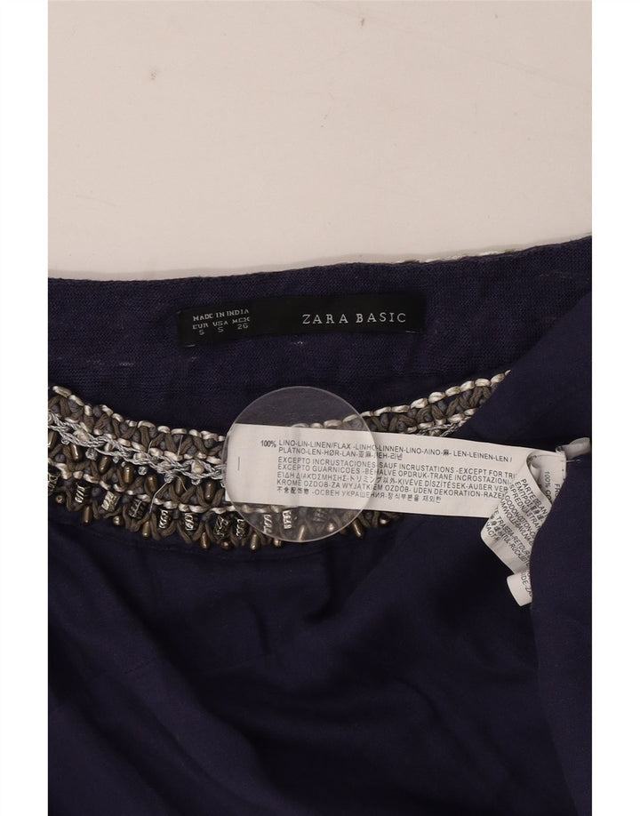 Zara Chemisier surdimensionné sans manches pour femme UK 10 Petit lin bleu marine