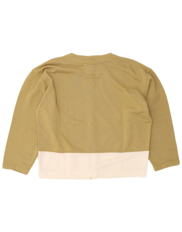 vintage Femme Cardigan surdimensionné Pull UK 14 Medium Khaki Colourblock