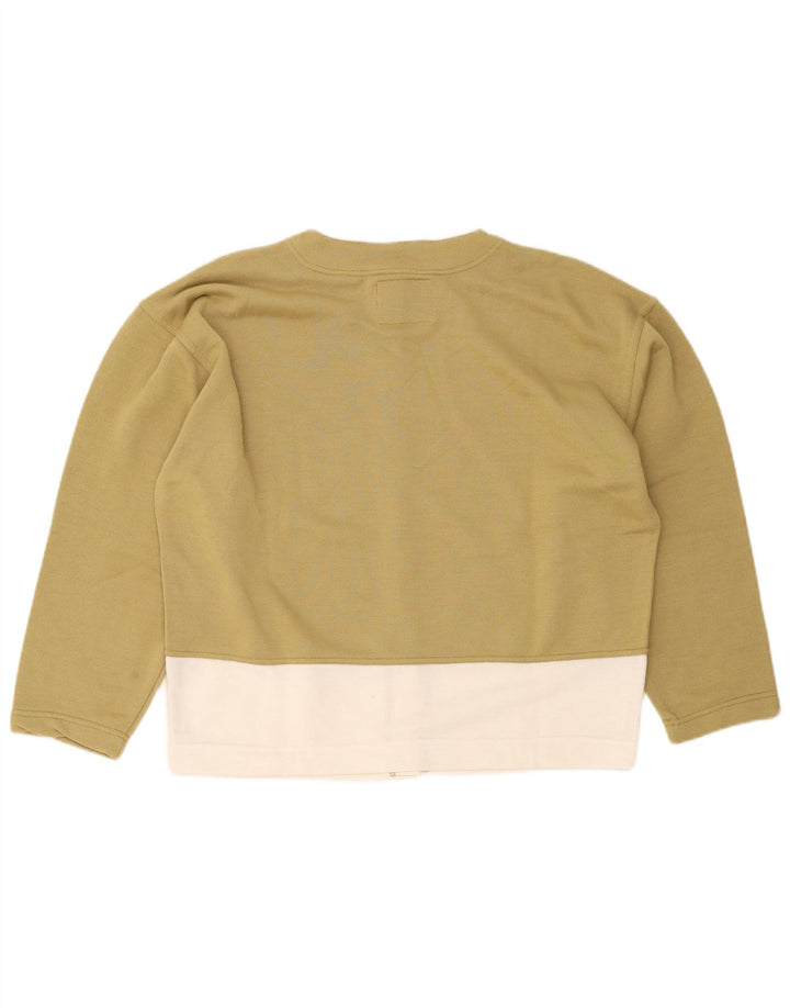vintage Femme Cardigan surdimensionné Pull UK 14 Medium Khaki Colourblock