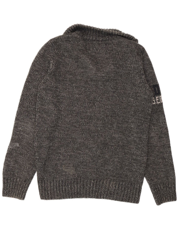 Superdry Pull Graphic Zip Neck Jumper Homme Gris Moyen Acrylique Moucheté