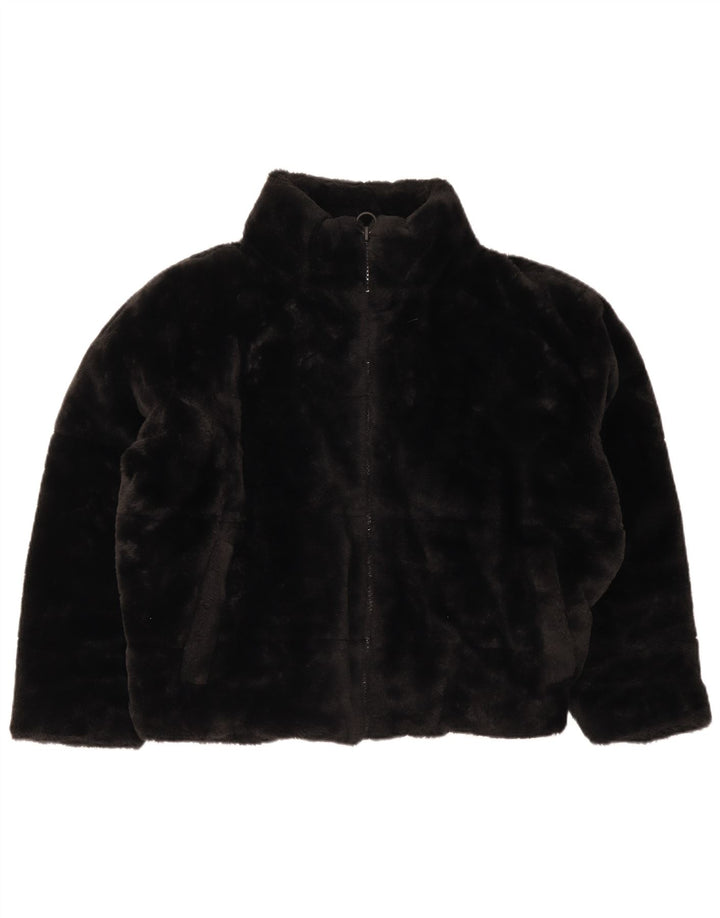Zara Veste en fausse fourrure pour femme UK 16 Large Noir Polyester