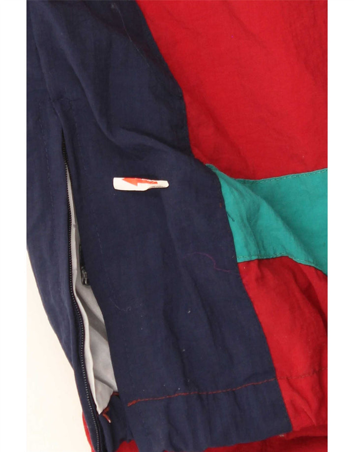 vintage Femme Parka Veste UK 14 Grand Colorblock Rouge