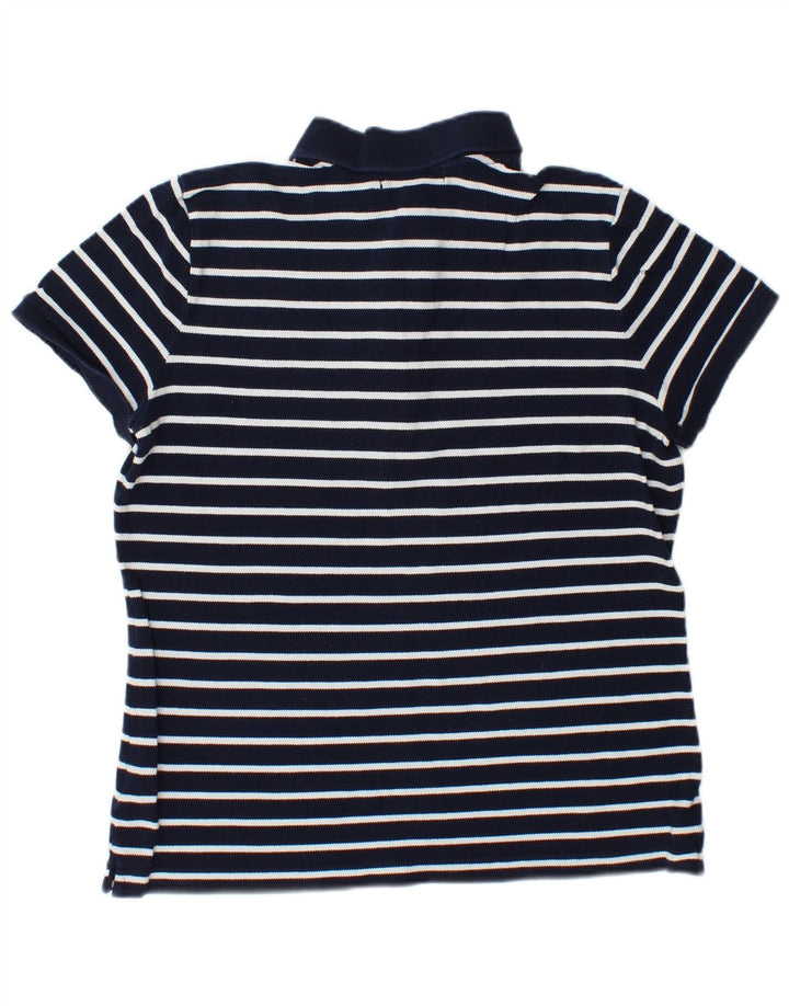 RALPH LAUREN Polo Femme UK 16 Grand Coton Rayé Bleu Marine