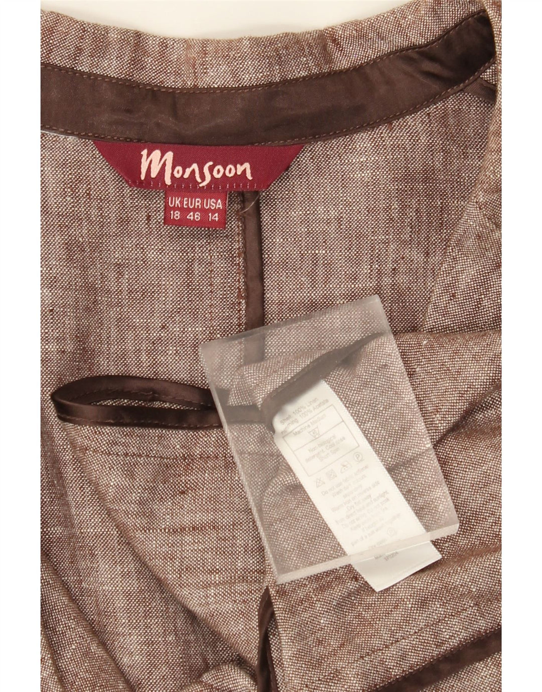 MONSOON Veste Blazer 2 Boutons pour Femme UK 18 XL Lin Marron
