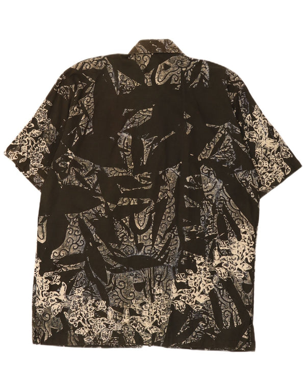 Chemise à manches courtes à motif abstrait vintage pour hommes XL Kaki