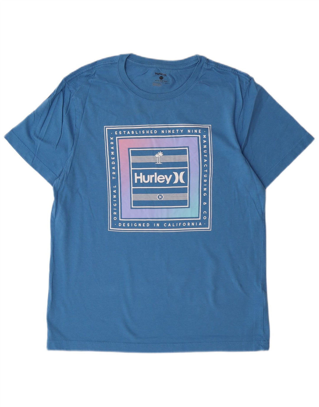 Hurley T-Shirt Graphique Homme Bleu Moyen Coton