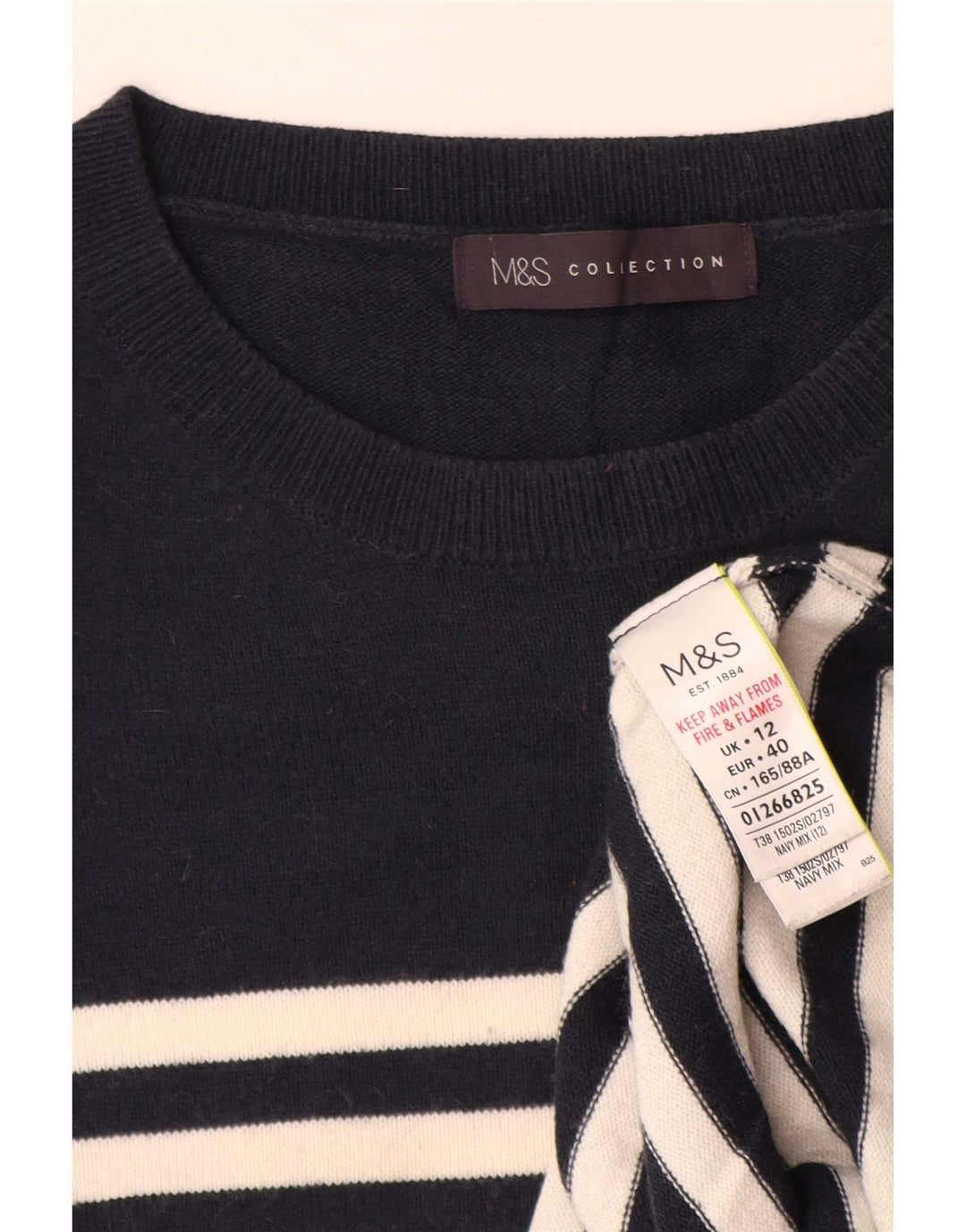 Marks & Spencer Pull col bateau pour femme UK 12 Bleu marine moyen