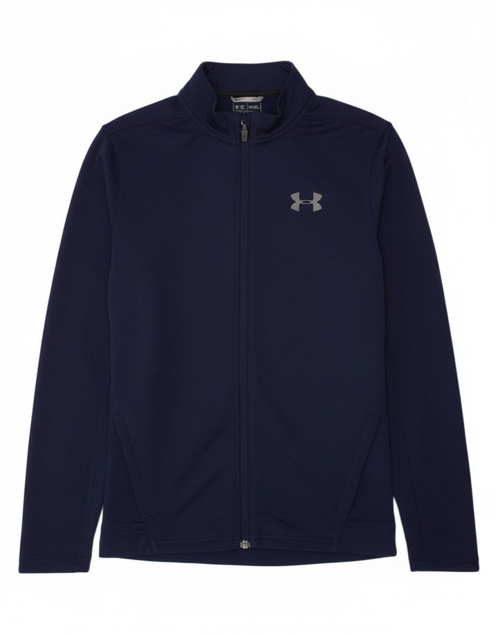 UNDER ARMOUR Boys Tracksuit Top Jacket 9-10 Years Medium Navy Blue