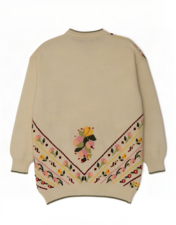 vintage Womens Crew Neck Jumper Sweater UK 16 Grand Blanc Floral Rétro