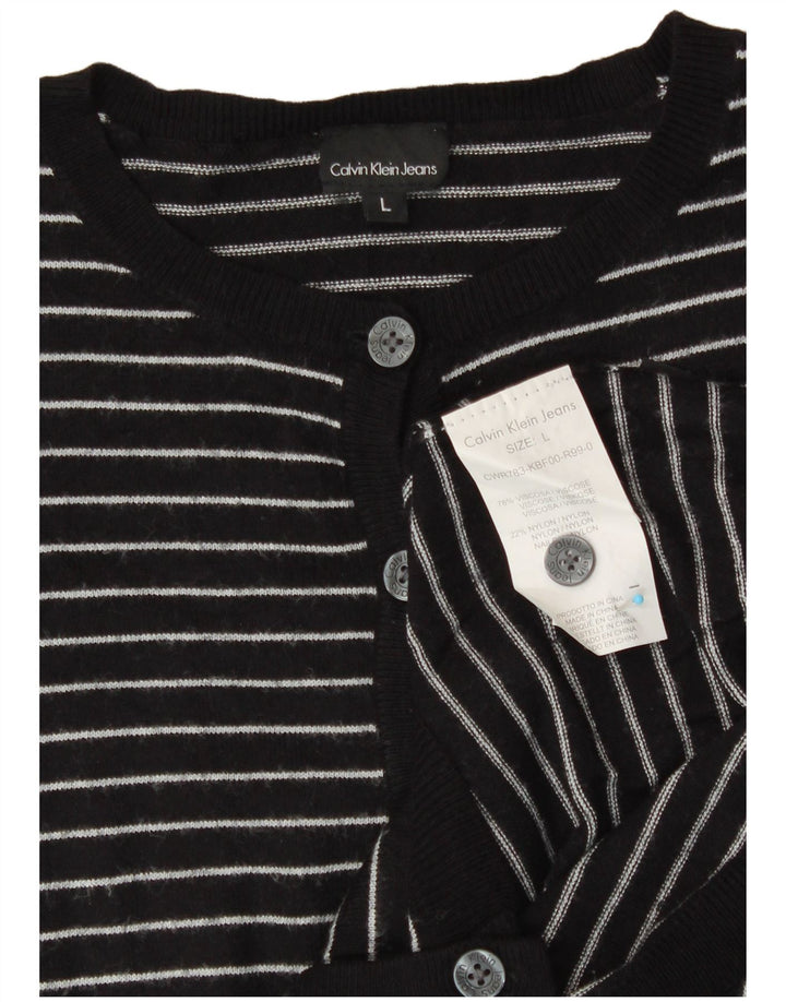 CALVIN KLEIN JEANS Pull Cardigan Fille 11-12 Ans Large Noir Rayé