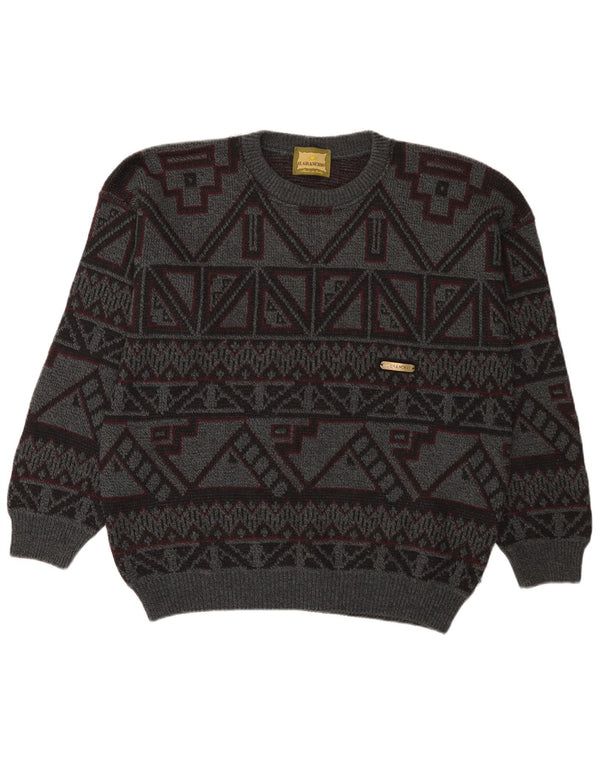 Il Granchio Pull à col rond pour homme en laine géométrique grise