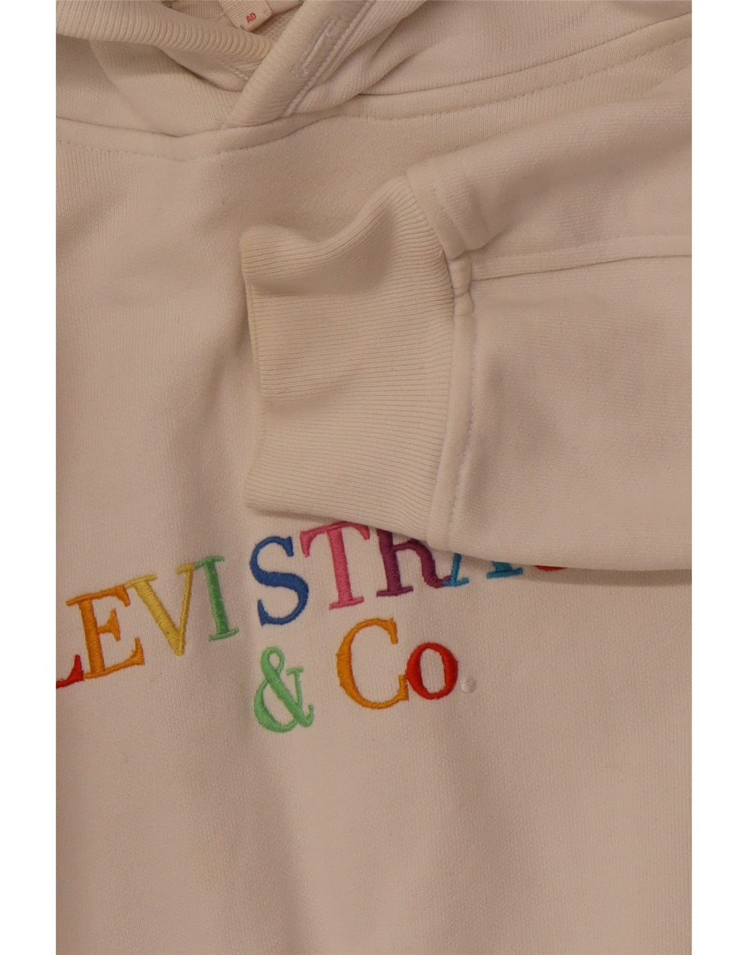 LEVI'S Pull à capuche graphique surdimensionné pour femme UK 14 Medium Off White