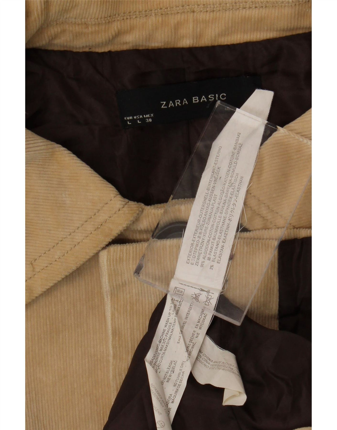 ZARA Veste en velours côtelé pour femme UK 16 Grand coton beige