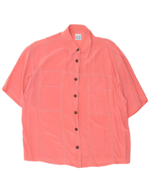 vintage Femme Chemise à manches courtes Blouse UK 16 Grande Soie Rose