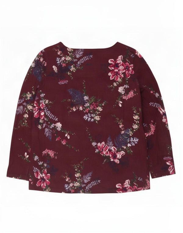 Joules Haut à manches longues pour femme UK 20 2XL Bordeaux Floral Coton