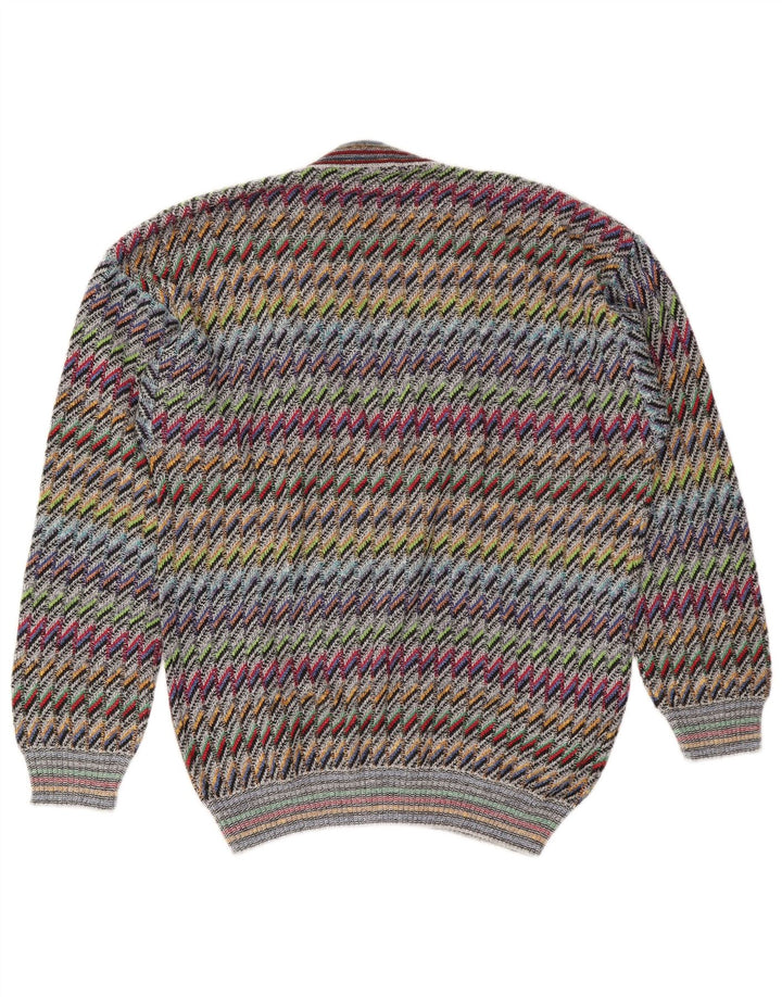 vintage Mens Cardigan Sweater IT 50 Moyen Multicolore Chevron Coton