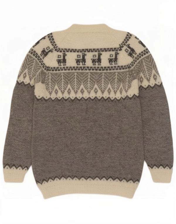 Vintage Mens Crew Neck Jumper Sweater Medium Grey Fair Isle