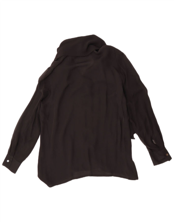 Blunauta Chemisier chemise à nouer sur le devant pour femme IT 44 en soie noire moyenne