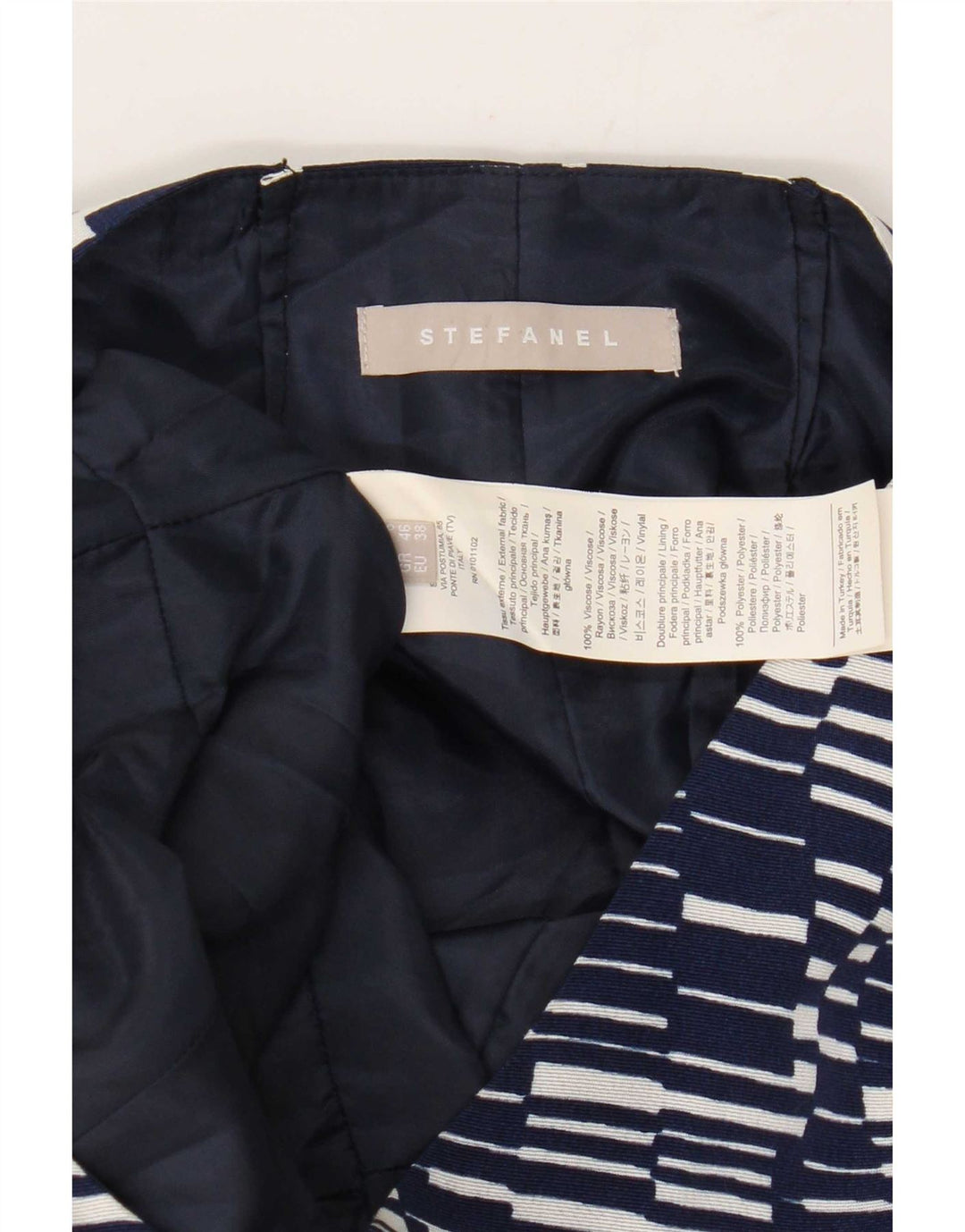 Stefanel Robe fourreau sans manches pour femme EU 38 Bleu marine moyen géométrique