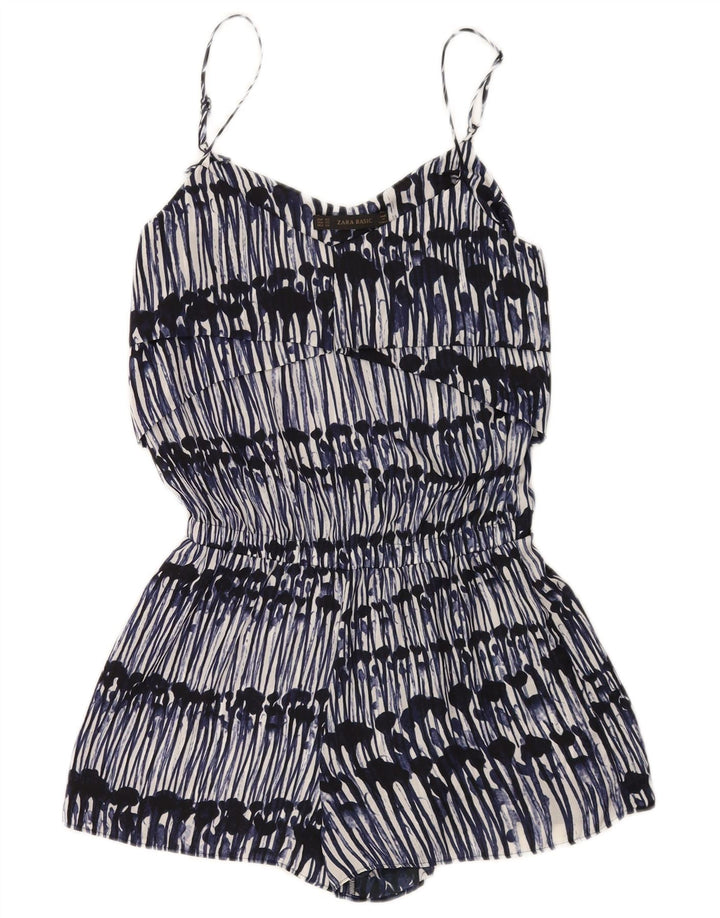 Zara Combishort sans manches à motif abstrait pour femme UK 6 XS Bleu marine