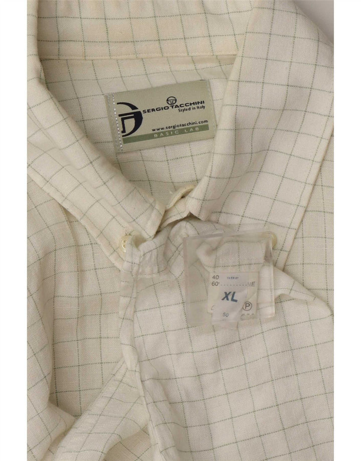 Sergio Tacchini Chemise Homme XL Blanc Carreaux Lin
