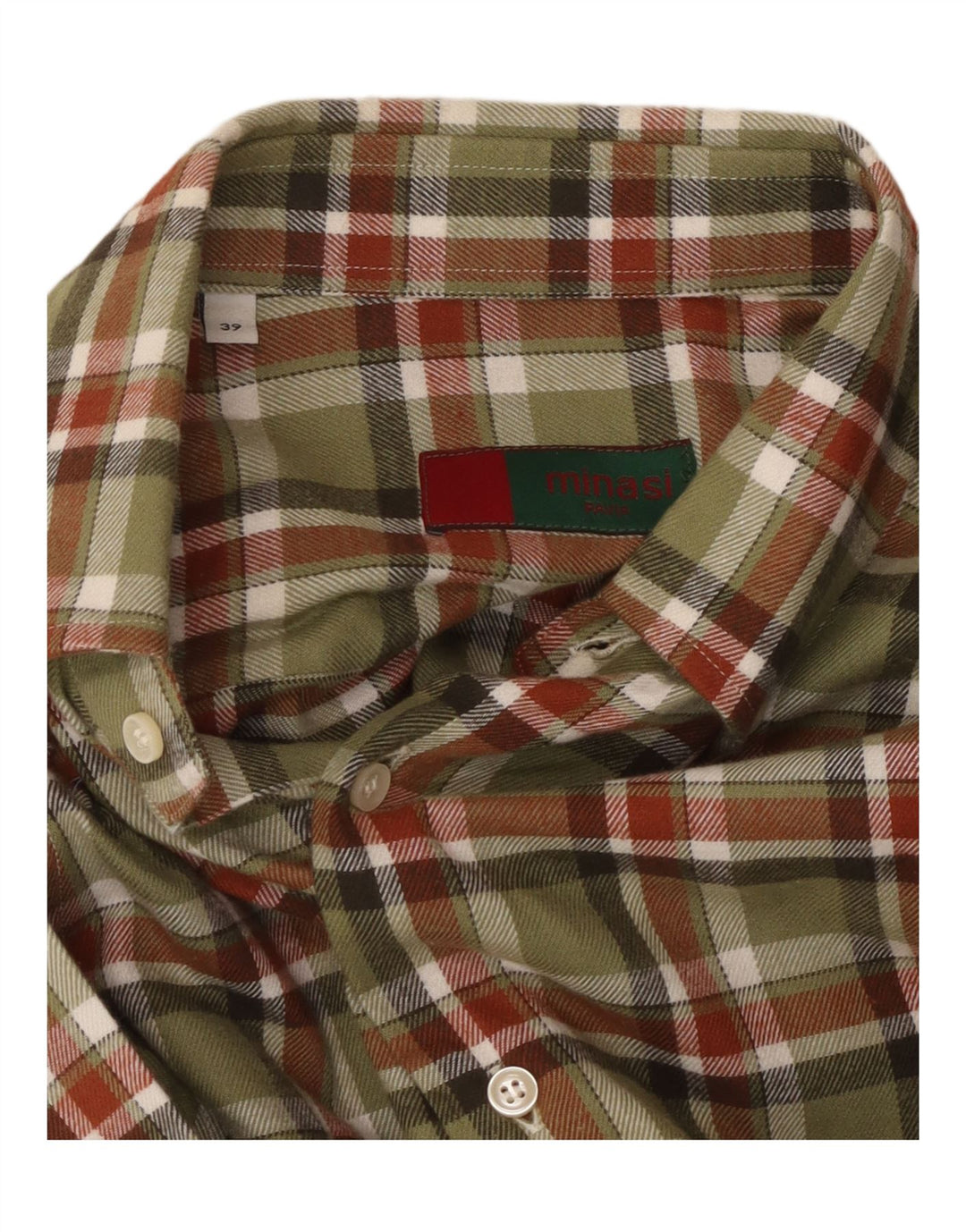 VINTAGE Chemise en flanelle homme taille 39 Medium Kaki Check