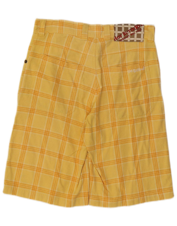 vintage Femmes Casual Shorts W28 Moyen Jaune Check Coton