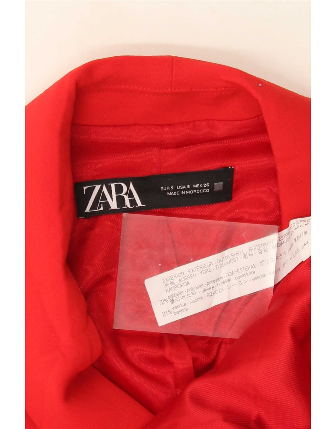 Zara Femme Gilet Long à Double Boutonnage UK 10 Petit Polyester Rouge