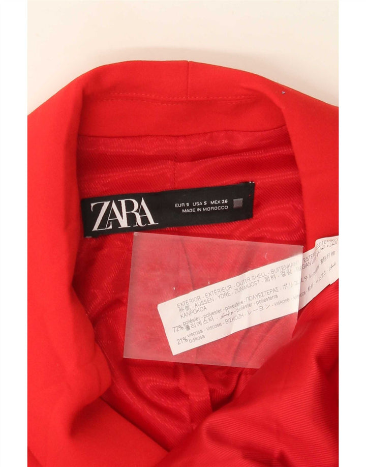 Zara Femme Gilet Long à Double Boutonnage UK 10 Petit Polyester Rouge