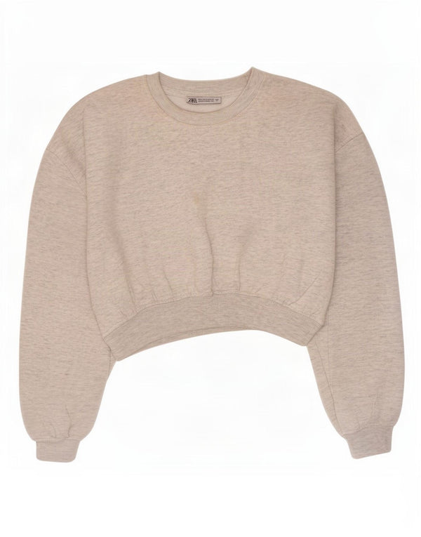 Zara Womens Crop Sweatshirt Jumper UK 14 Coton Gris Moyen