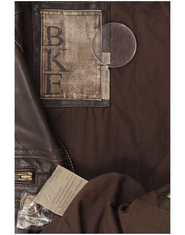 BKE Veste en simili cuir pour homme UK 44 2XL Marron Polyvinyle