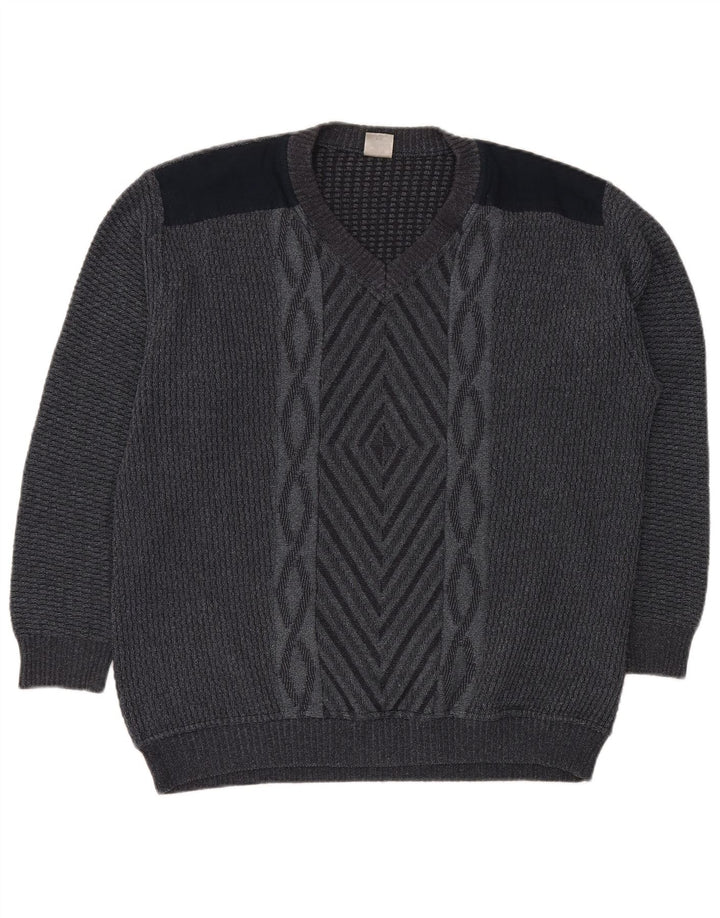 VINTAGE Pull col V pour homme IT 50 Gris moyen géométrique