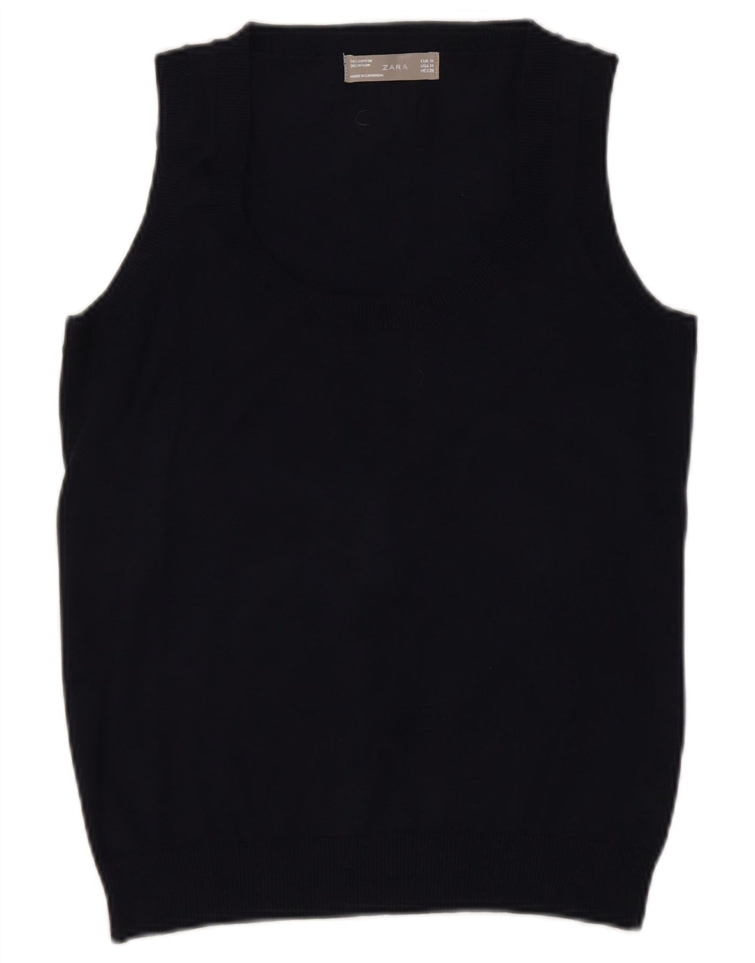 Zara Womens Vest Débardeur UK 12 Moyen Noir