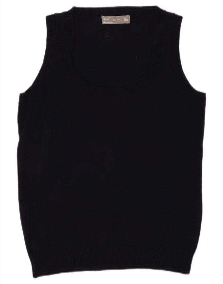 Zara Womens Vest Débardeur UK 12 Moyen Noir