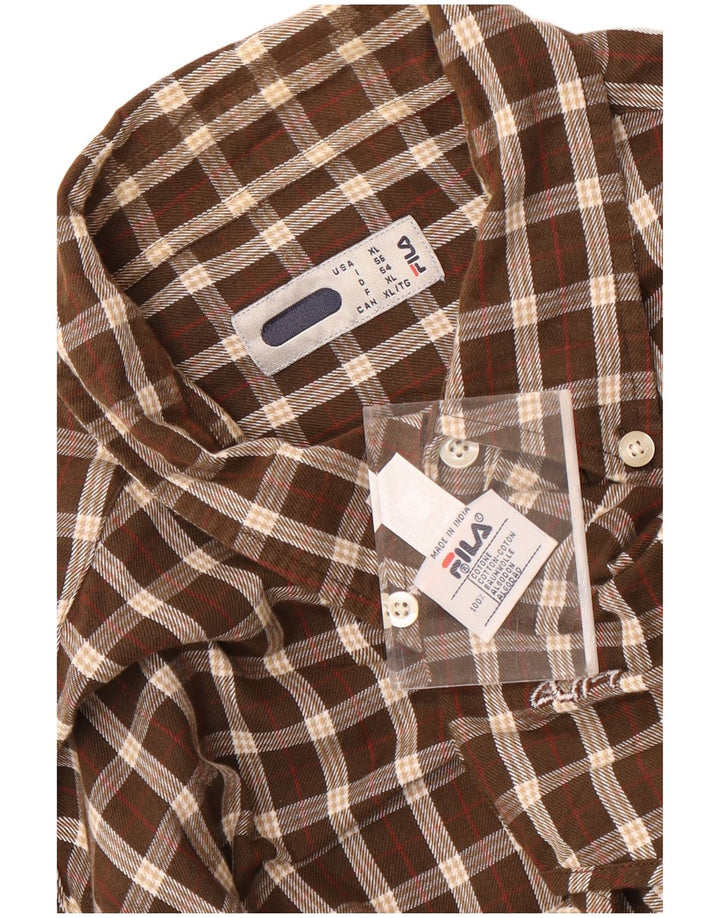 Fila Chemise en flanelle XL pour homme en coton à carreaux marron