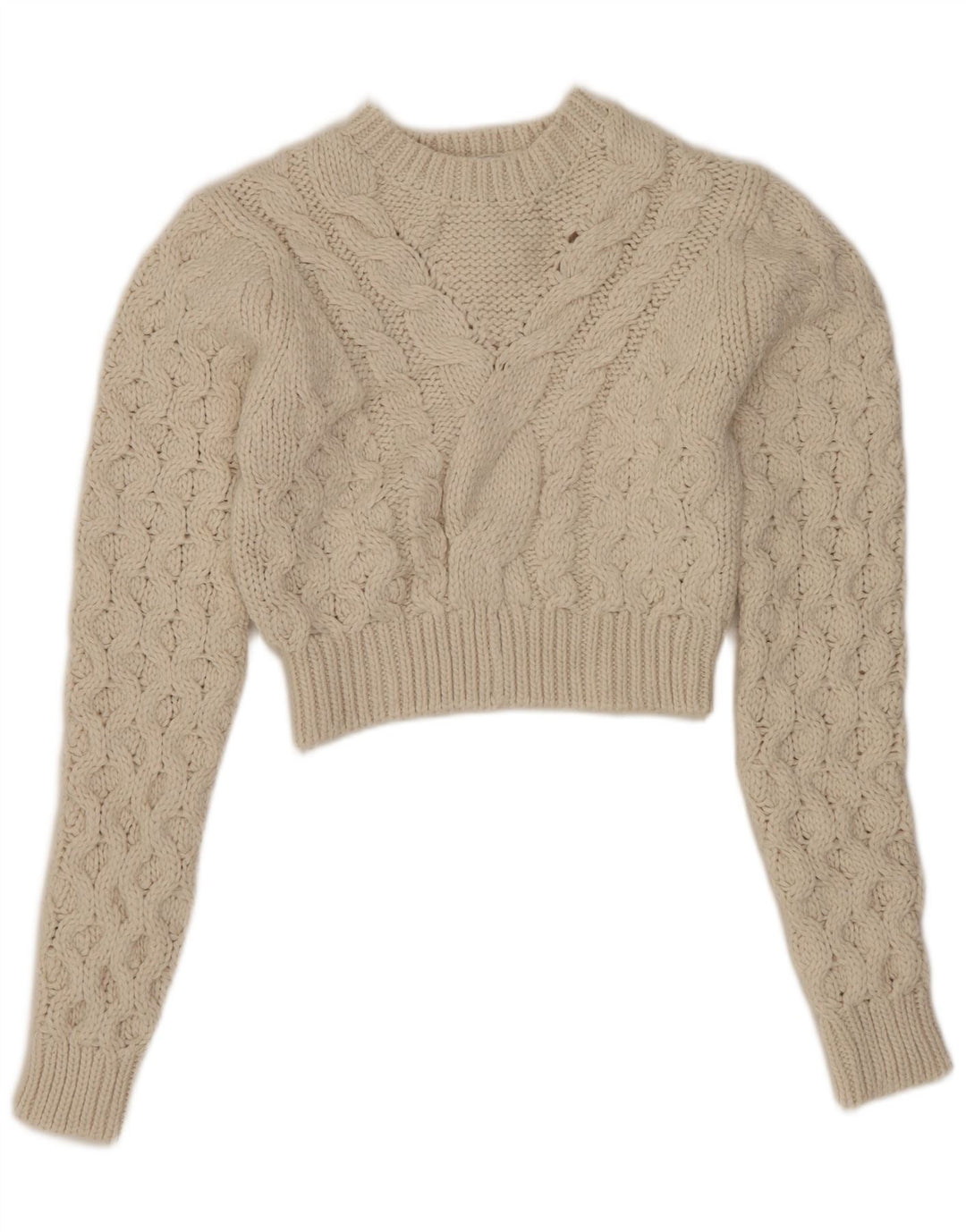 Zara Womens Crop Crew Neck Jumper Pull UK 10 Petit Blanc Polyester