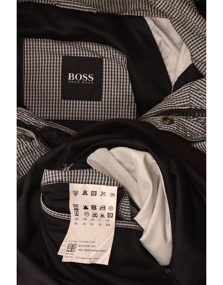 Hugo Boss Veste bomber à capuche pour homme EU 50 Large Noir Vichy Polyester
