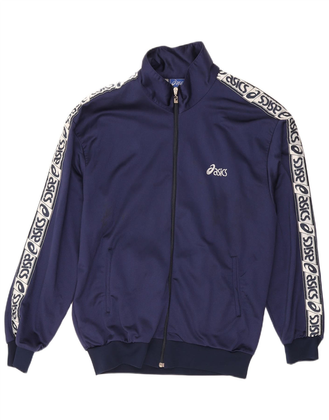 ASICS Veste de survêtement graphique pour hommes, grande taille, bleu marine, polyamide