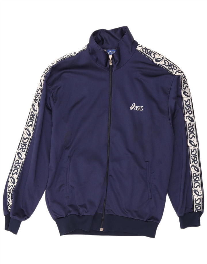 ASICS Veste de survêtement graphique pour hommes, grande taille, bleu marine, polyamide