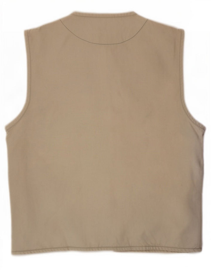 vintage Womens Utility Gilet UK 14 Coton Beige Moyen