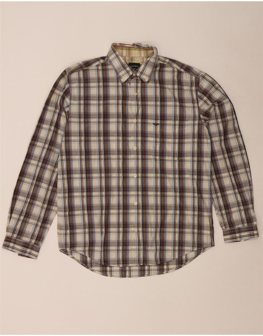 Dockers Chemise Homme Taille 42/44 Grand Coton à Carreaux Marron