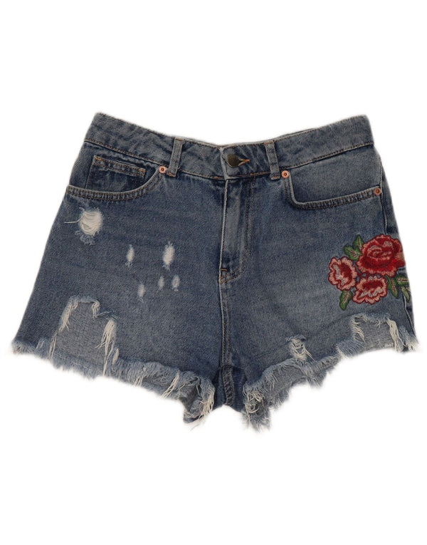 Benetton Short en jean graphique vieilli pour femme W28 Bleu moyen floral