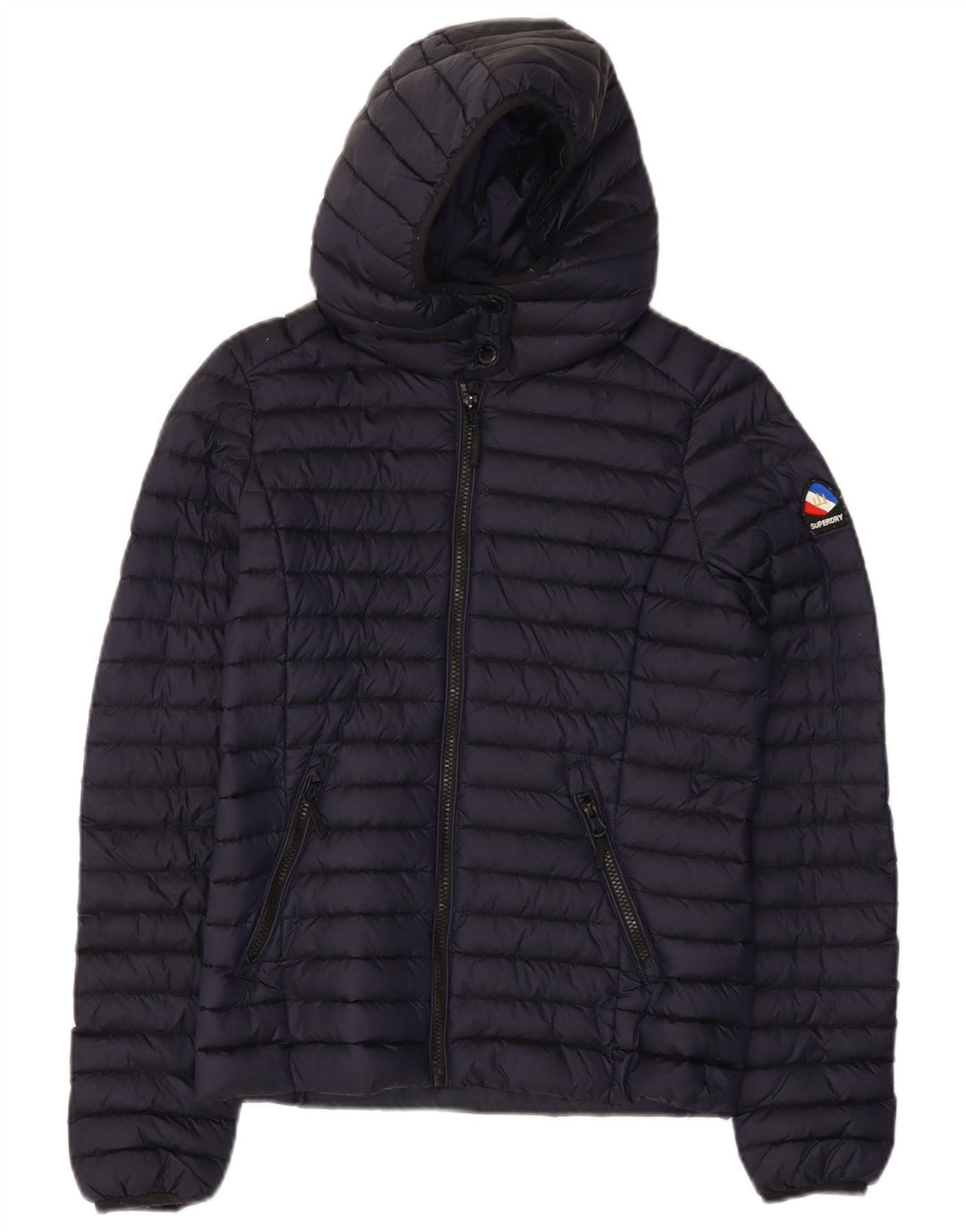 SUPERDRY Veste matelassée à capuche pour femme UK 8 Small Bleu Marine Nylon