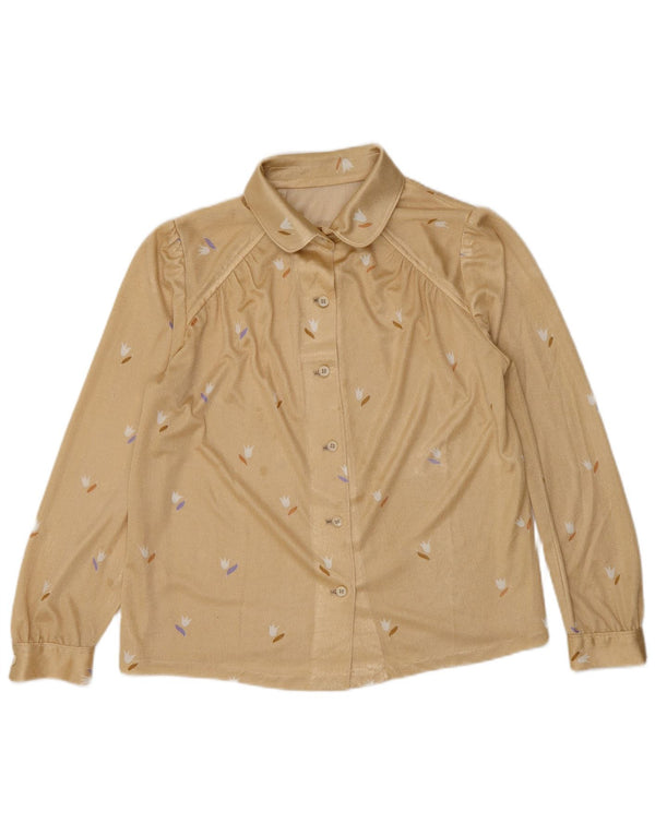 vintage Femme Chemise Blouse UK 12 Moyen Beige Floral