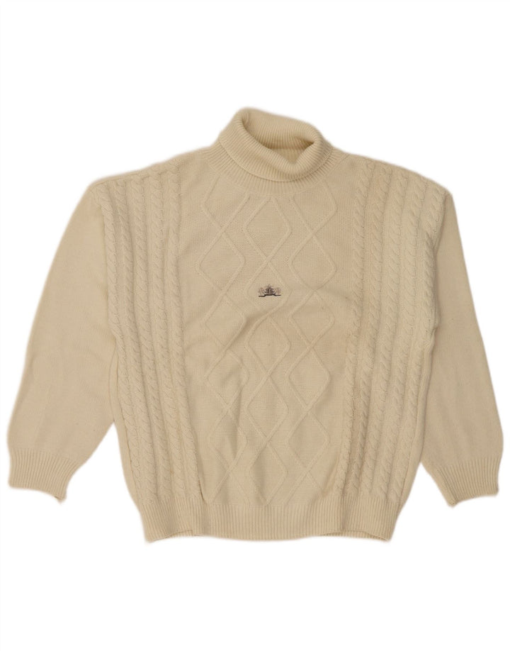 vintage Mens Roll Neck Jumper Pull Grand Blanc Cassé