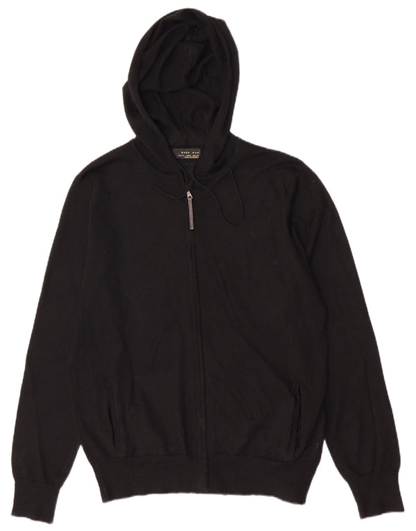 Zara Homme Cardigan À Capuche Pull Grand Acrylique Noir